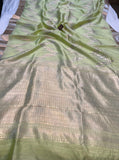 Pista green Pure Banarasi Handloom Silk Saree - Aura Benaras