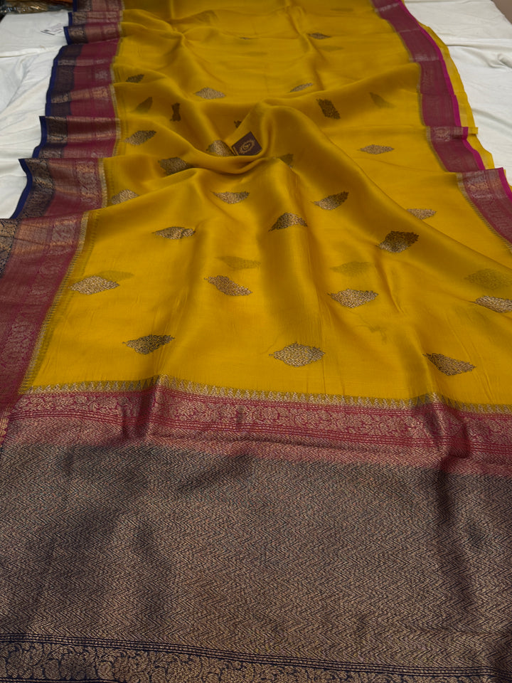 Yellow Pure Kora Silk Handloom Banarasi Saree