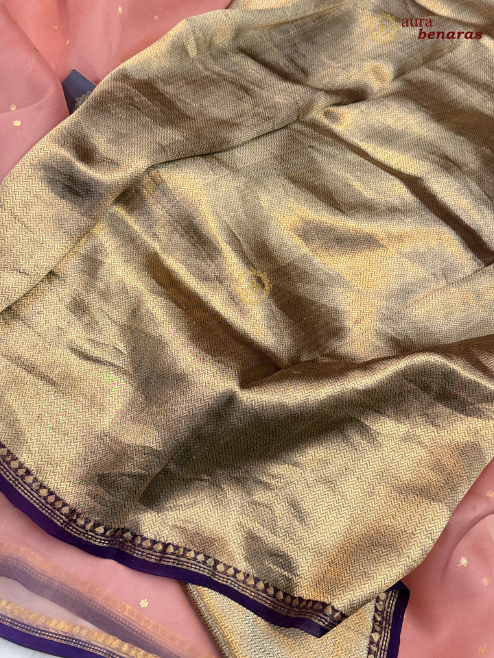 Peach Kora Silk Banarasi Saree with Zari Butis 