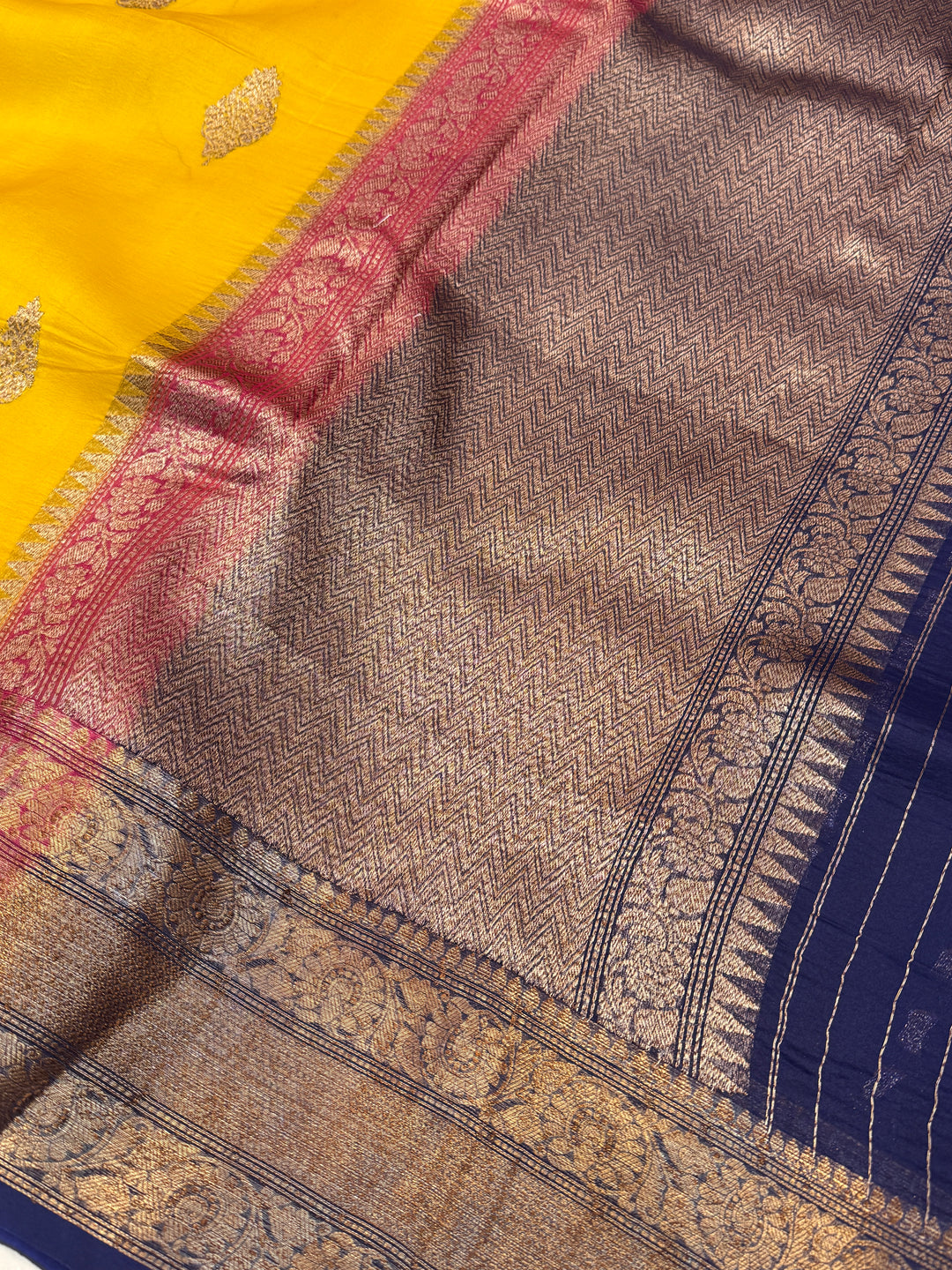 Yellow Pure Kora Silk Handloom Banarasi Saree