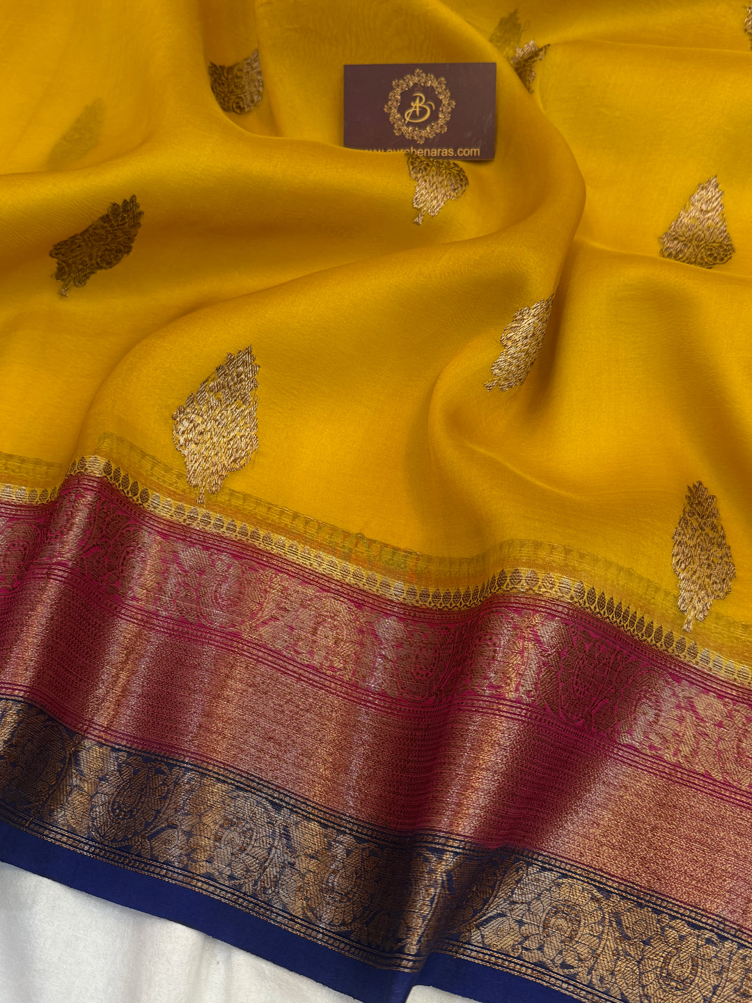 Yellow Pure Kora Silk Handloom Banarasi Saree