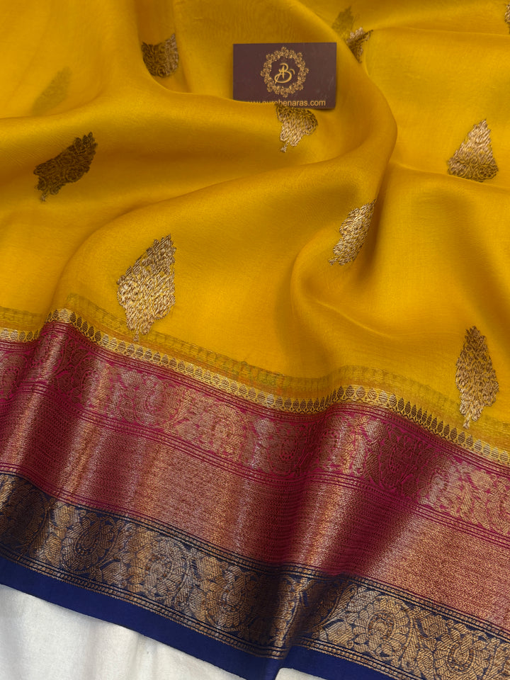 Yellow Pure Kora Silk Handloom Banarasi Saree