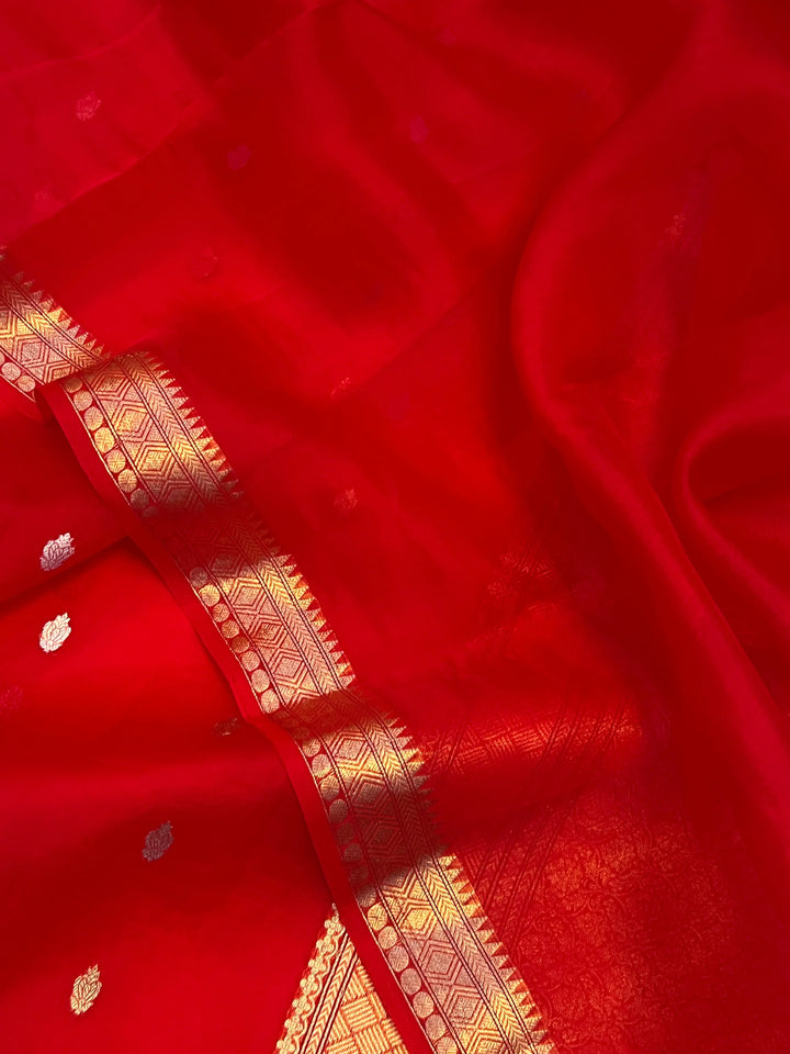 Red Pure Kora Silk Handloom Banarasi Saree