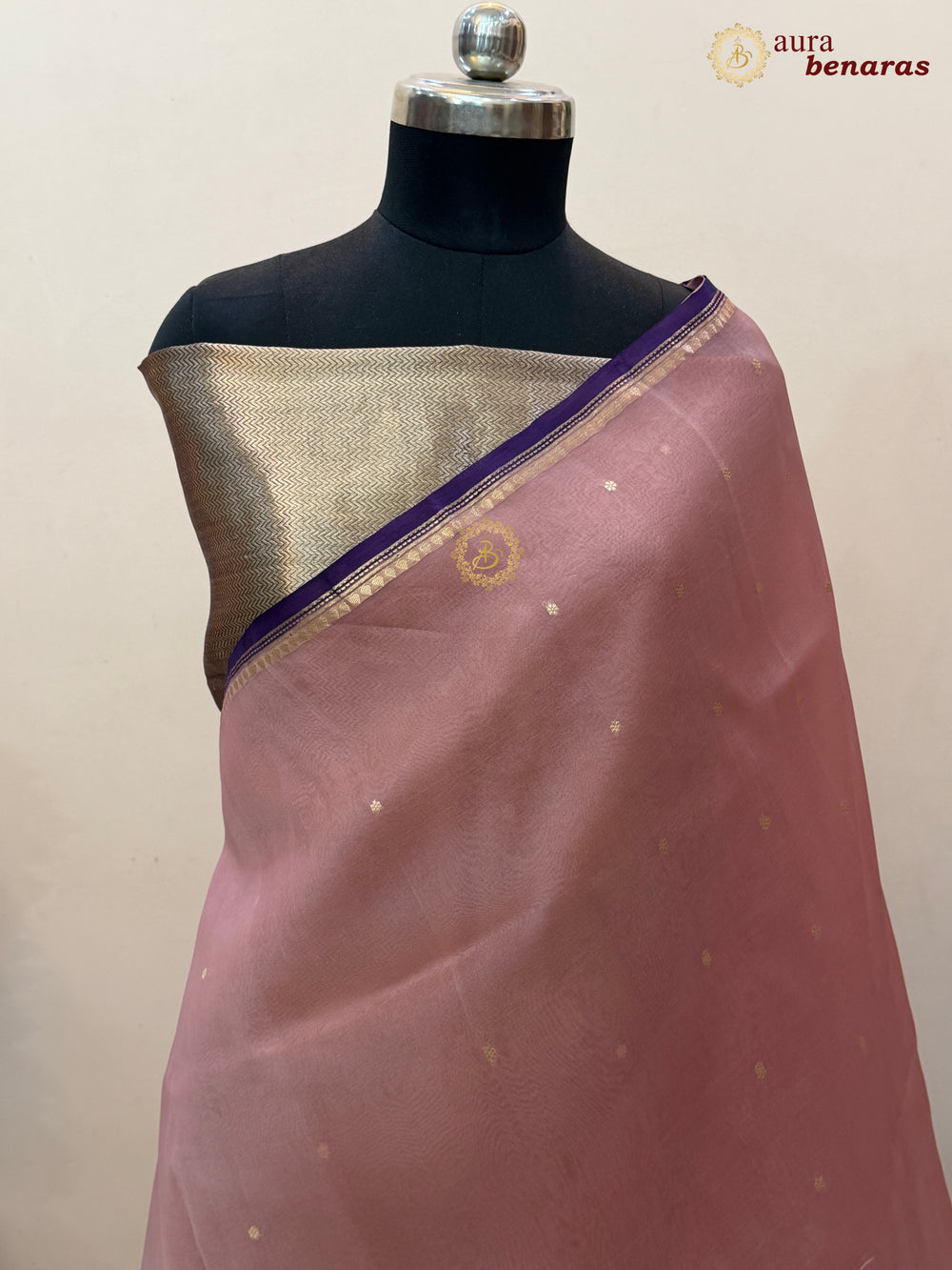 Peach Kora Silk Banarasi Saree with Zari Butis 