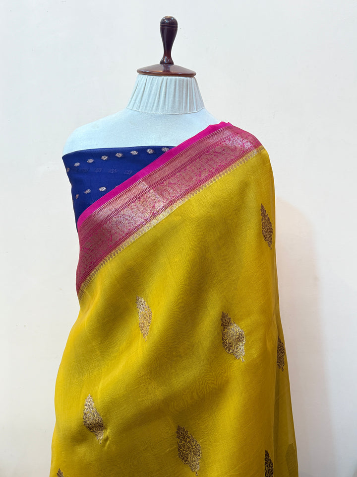 Yellow Pure Kora Silk Handloom Banarasi Saree