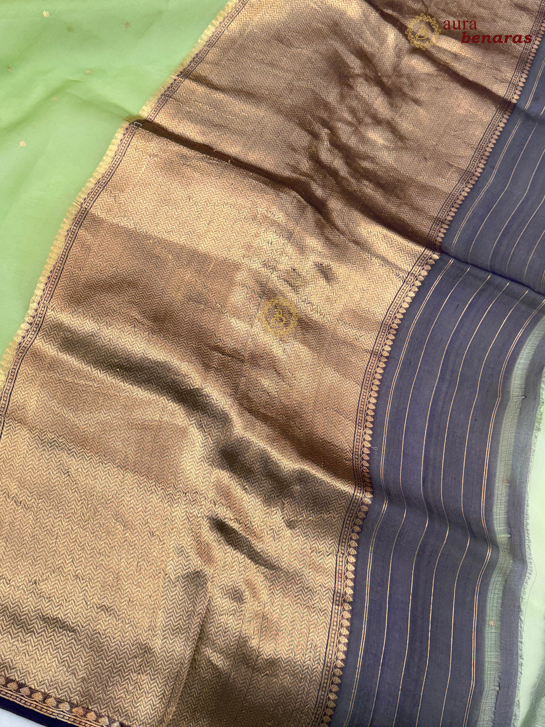 Pista Green Kora Silk Banarasi Saree with Zari Butis 