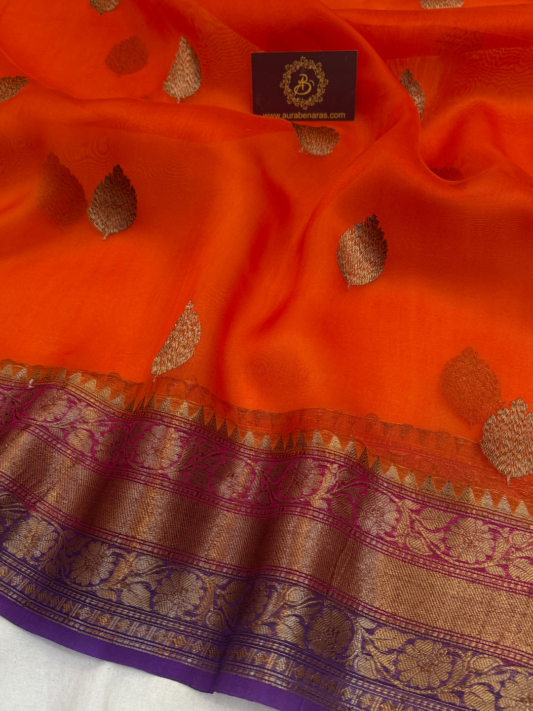Orange Pure Kora Silk Handloom Banarasi Saree