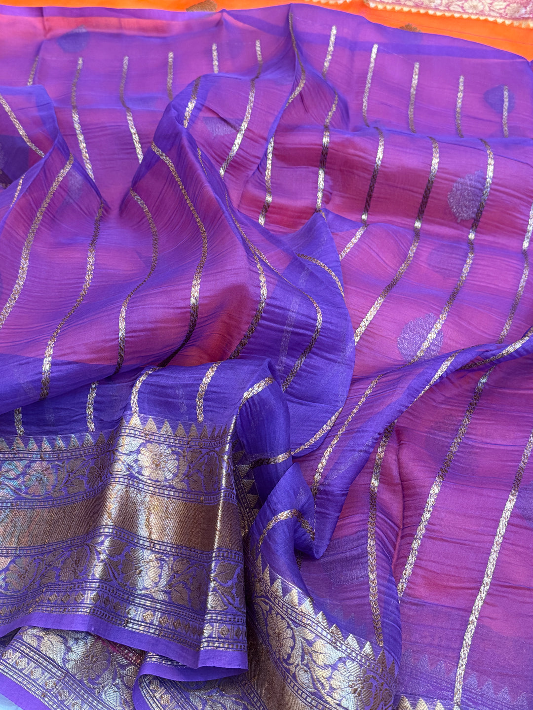 Orange Pure Kora Silk Handloom Banarasi Saree