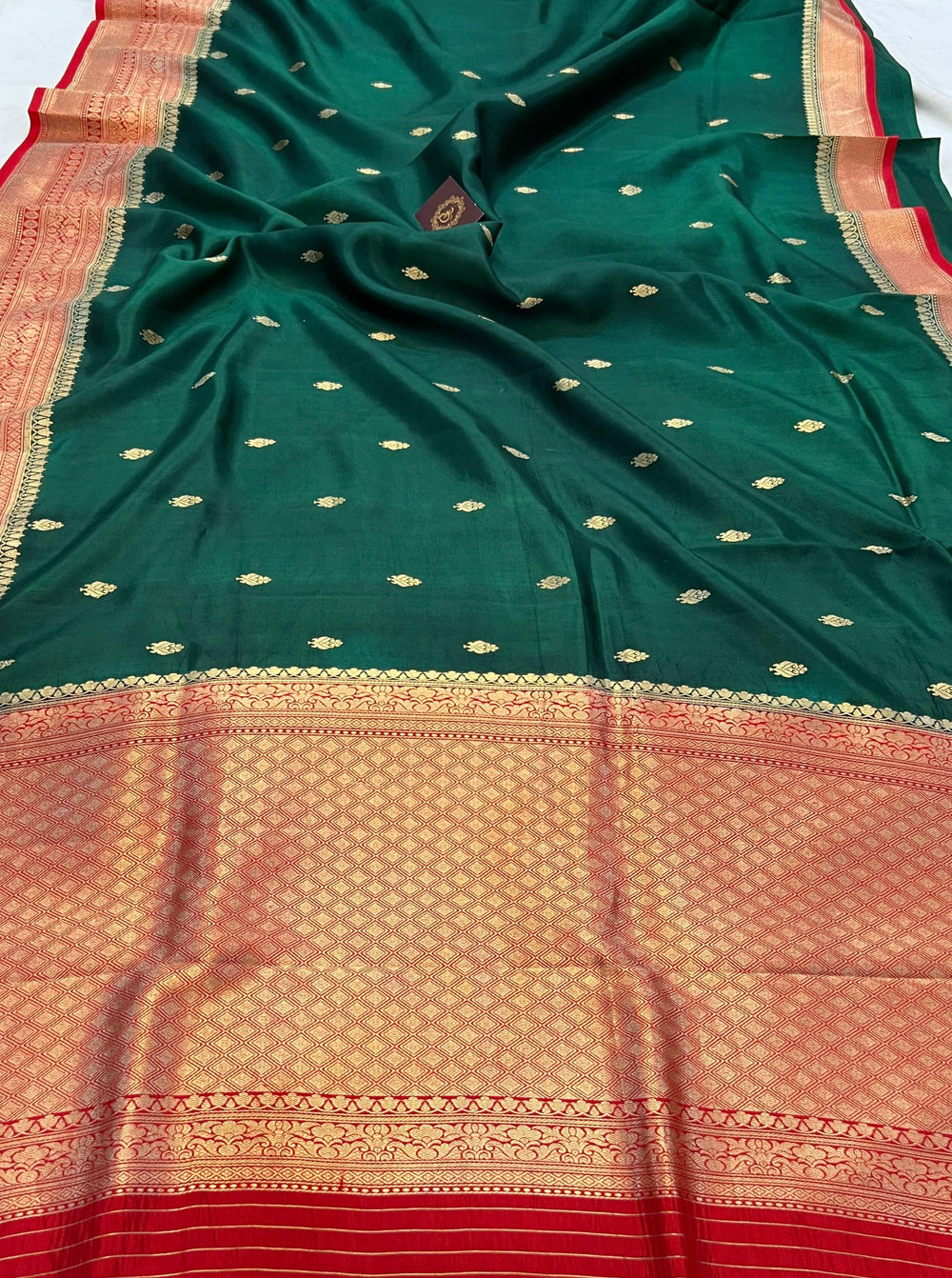 Bottle Green Pure Banarasi Handloom Silk Saree - Aura Benaras