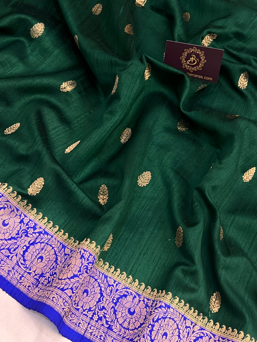Bottle Green Pure Raw Silk Handloom Banarasi Saree