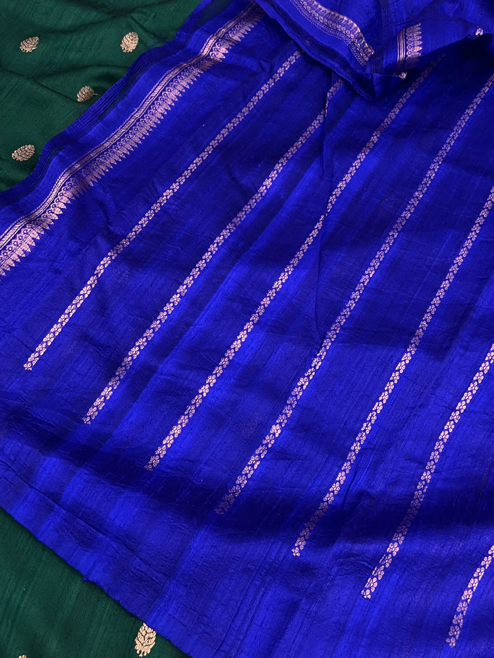 Bottle Green Pure Raw Silk Handloom Banarasi Saree
