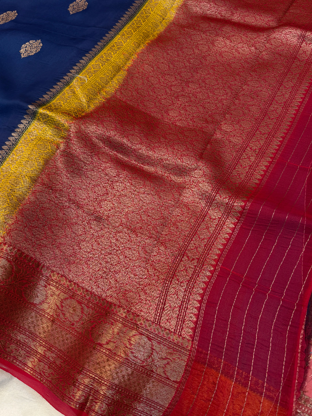 Royal Blue Pure Kora Silk Handloom Banarasi Saree