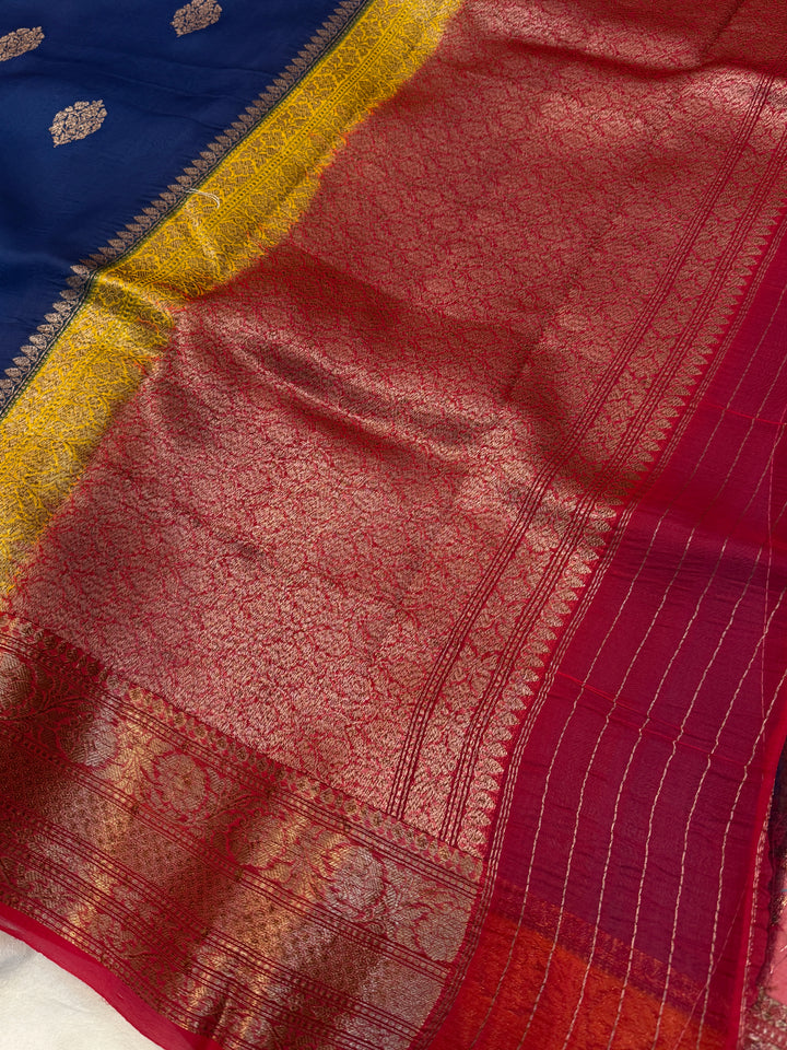 Royal Blue Pure Kora Silk Handloom Banarasi Saree