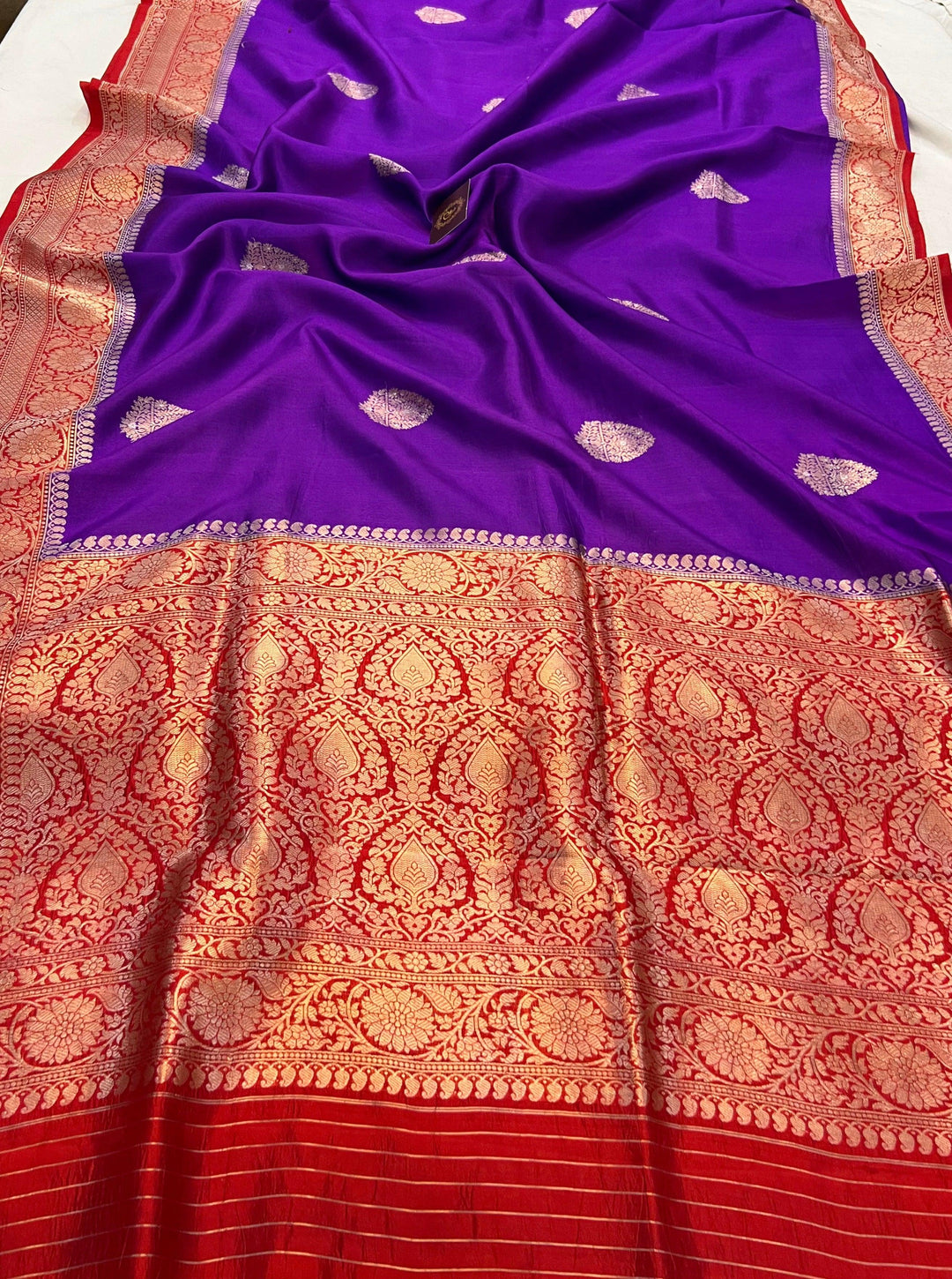 Purple Pure Banarasi Handloom Silk Saree - Aura Benaras