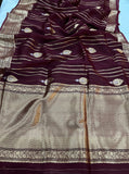 Burgundy Pure Banarasi Handloom Kora Silk Saree - Aura Benaras