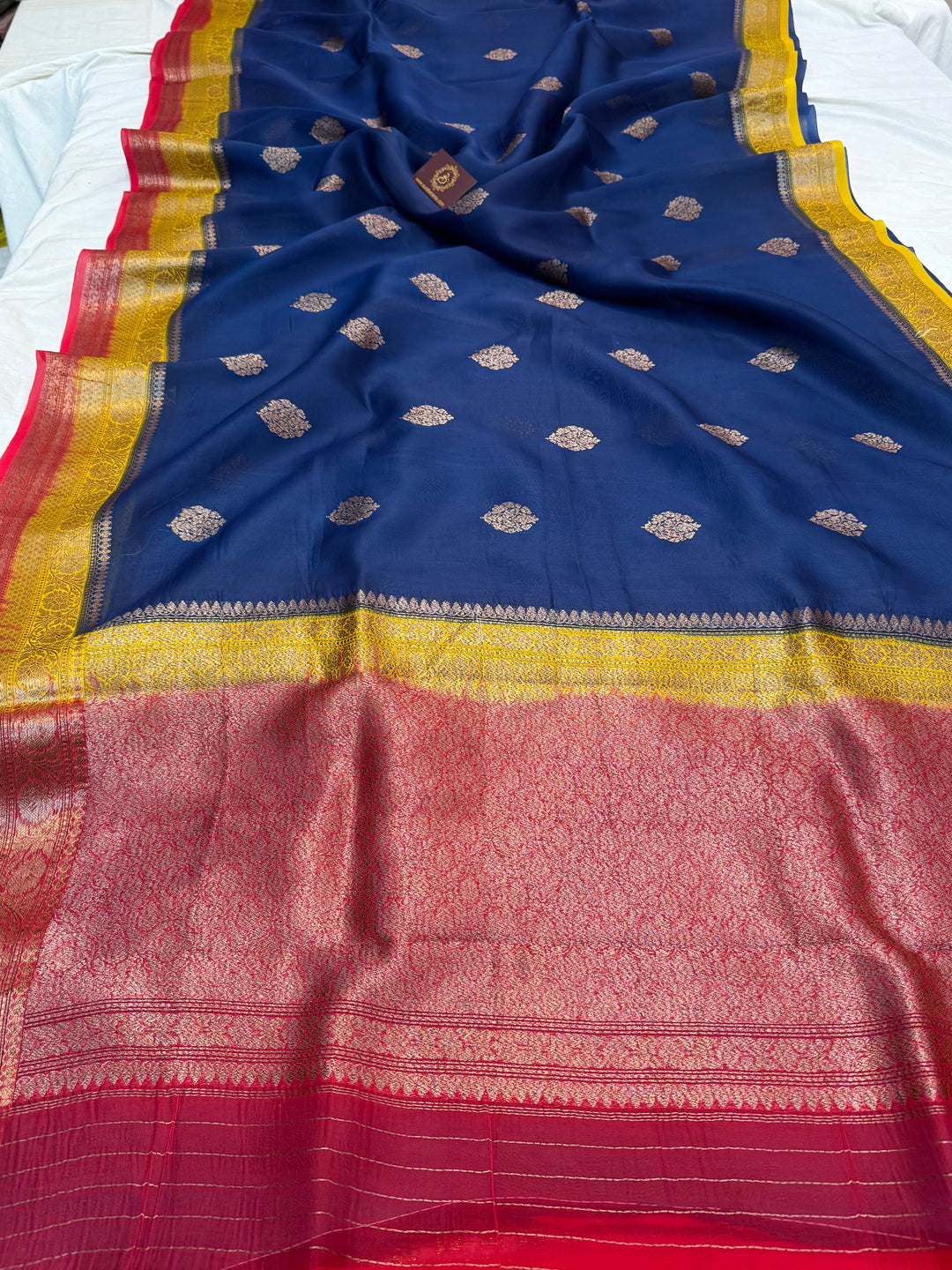 Royal Blue Pure Kora Silk Handloom Banarasi Saree