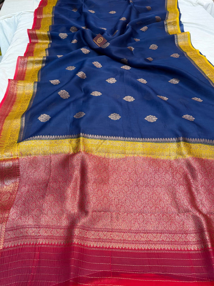 Royal Blue Pure Kora Silk Handloom Banarasi Saree