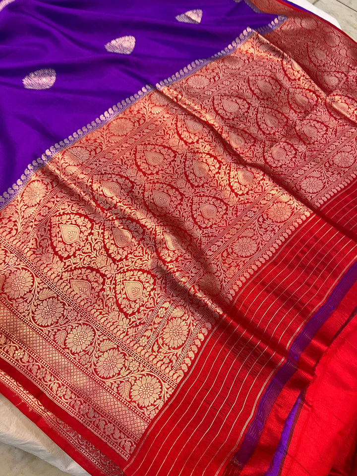 Purple Pure Banarasi Handloom Silk Saree - Aura Benaras