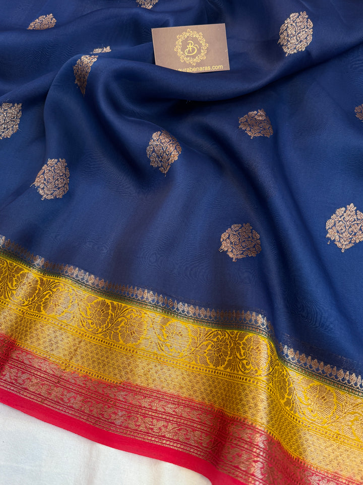 Royal Blue Pure Kora Silk Handloom Banarasi Saree