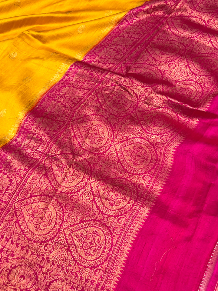 Yellow Pure Raw Silk Handloom Banarasi Saree