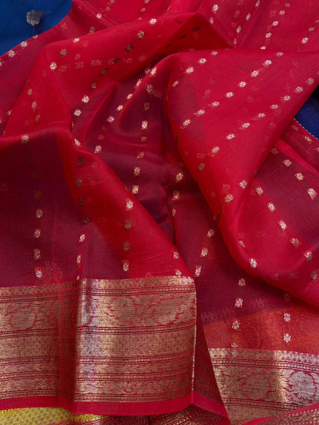 Royal Blue Pure Kora Silk Handloom Banarasi Saree