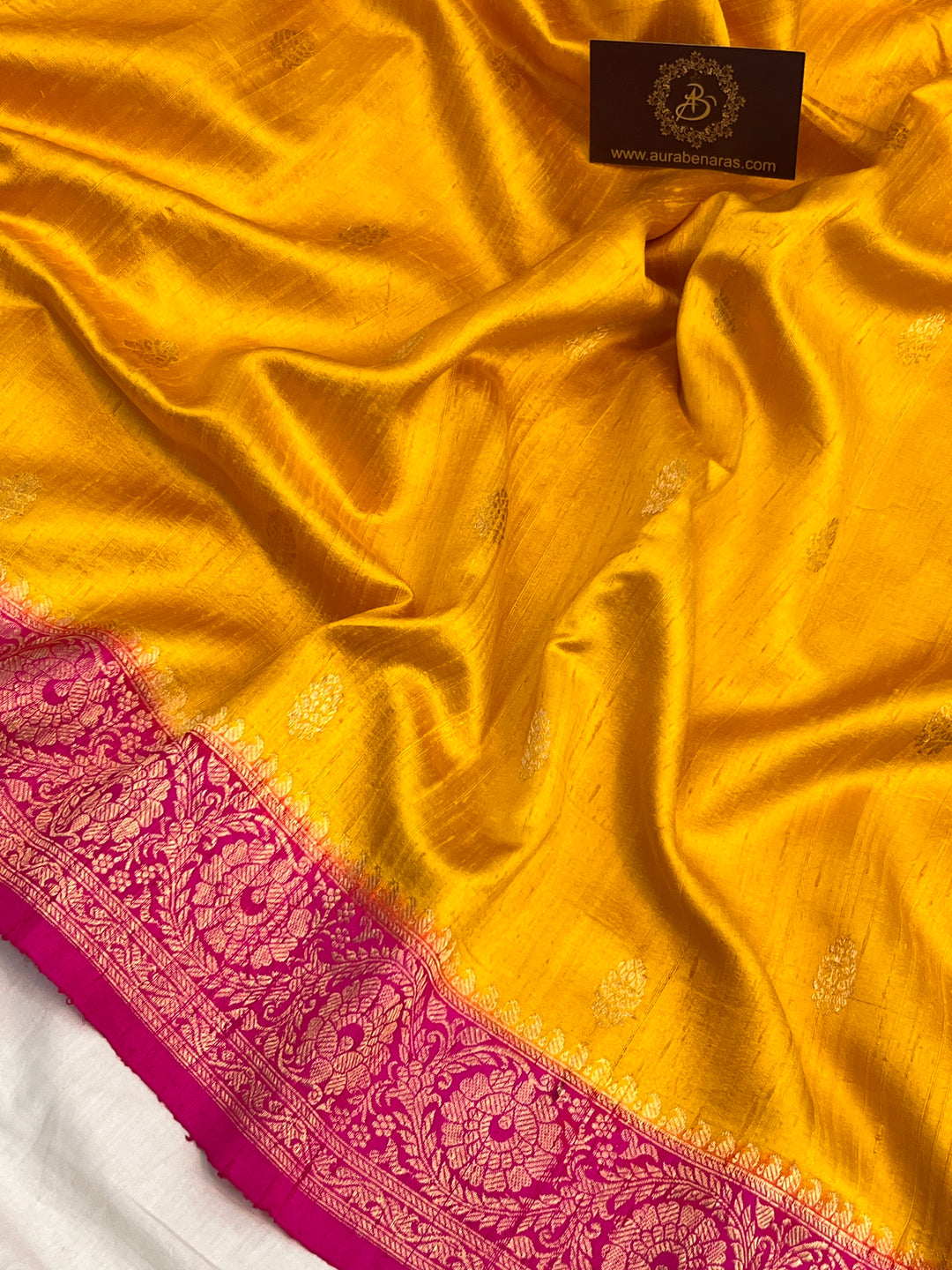 Yellow Pure Raw Silk Handloom Banarasi Saree