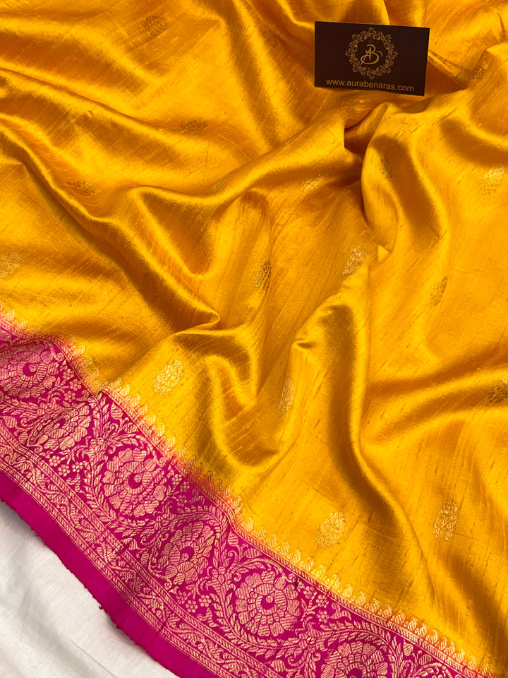 Yellow Pure Raw Silk Handloom Banarasi Saree
