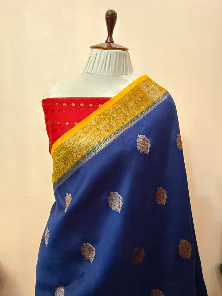 Royal Blue Pure Kora Silk Handloom Banarasi Saree