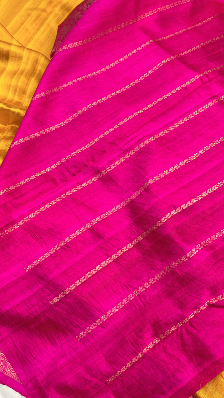 Yellow Pure Raw Silk Handloom Banarasi Saree