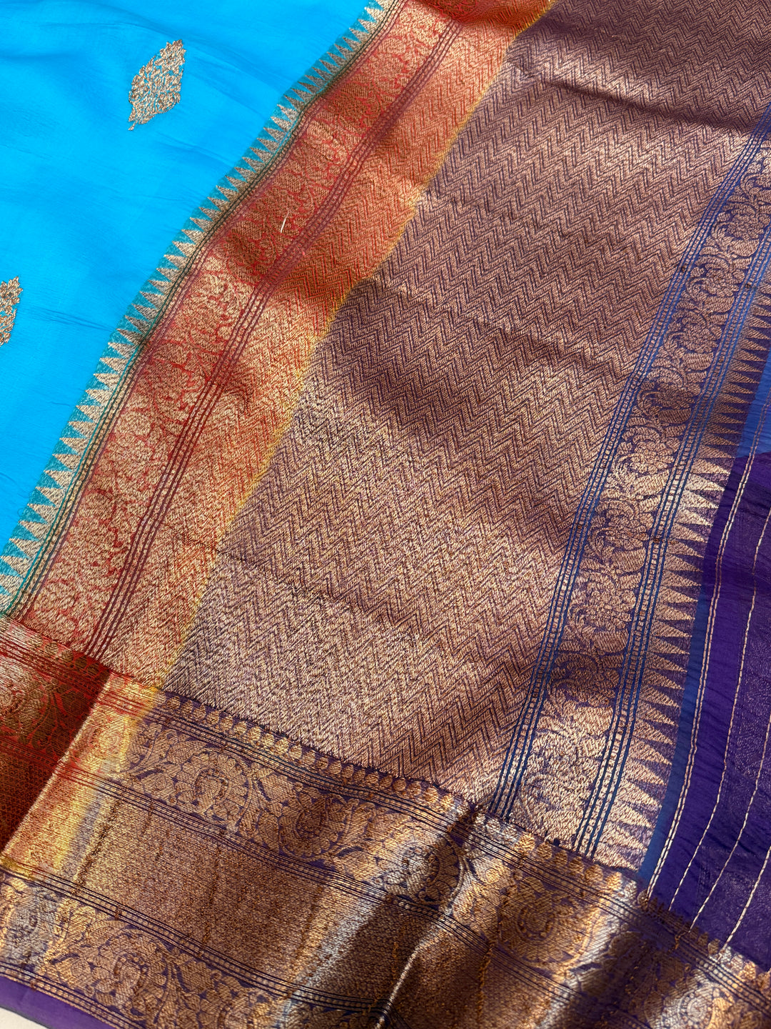 Sky Blue Pure Kora Silk Handloom Banarasi Saree