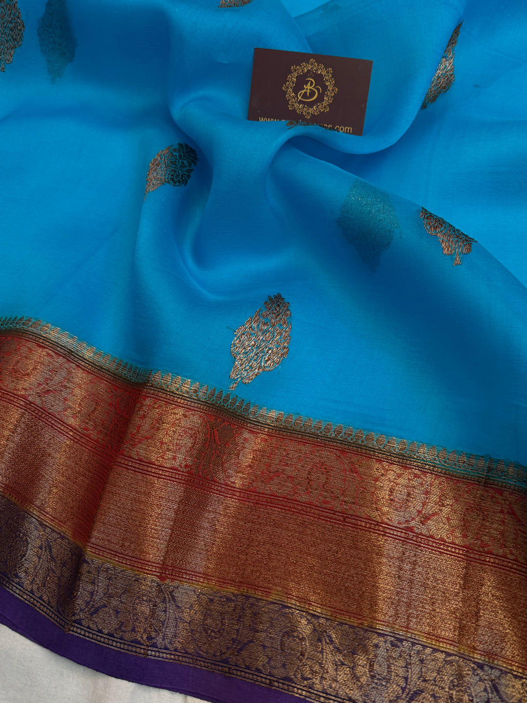 Sky Blue Pure Kora Silk Handloom Banarasi Saree