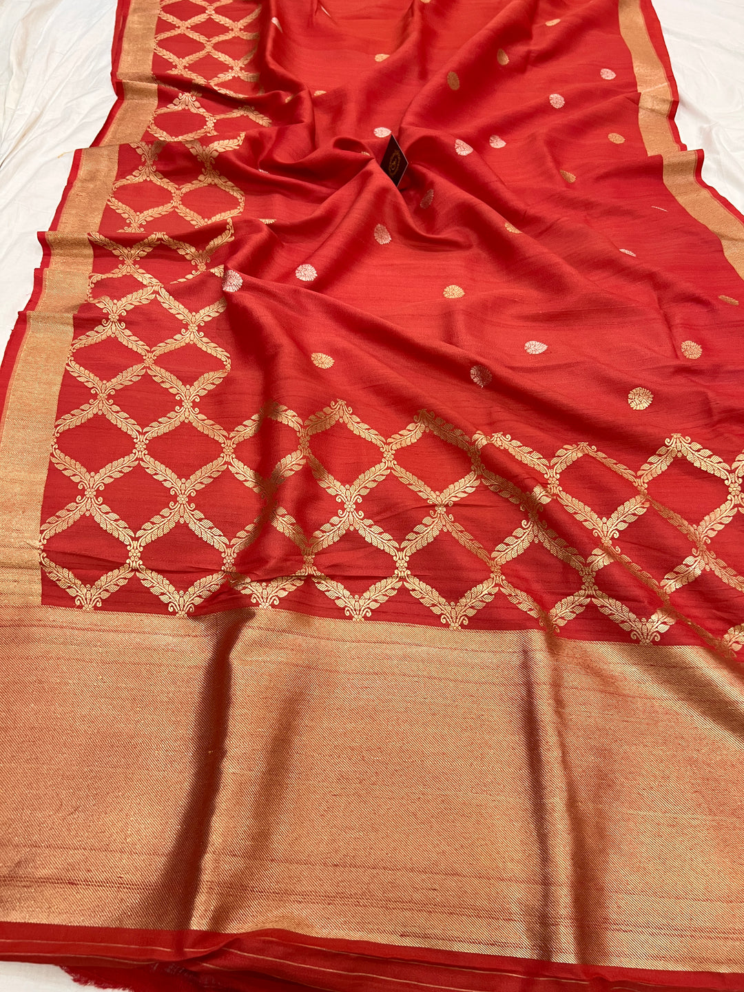 Rust Orange Pure Tussar Silk Handloom Banarasi Saree