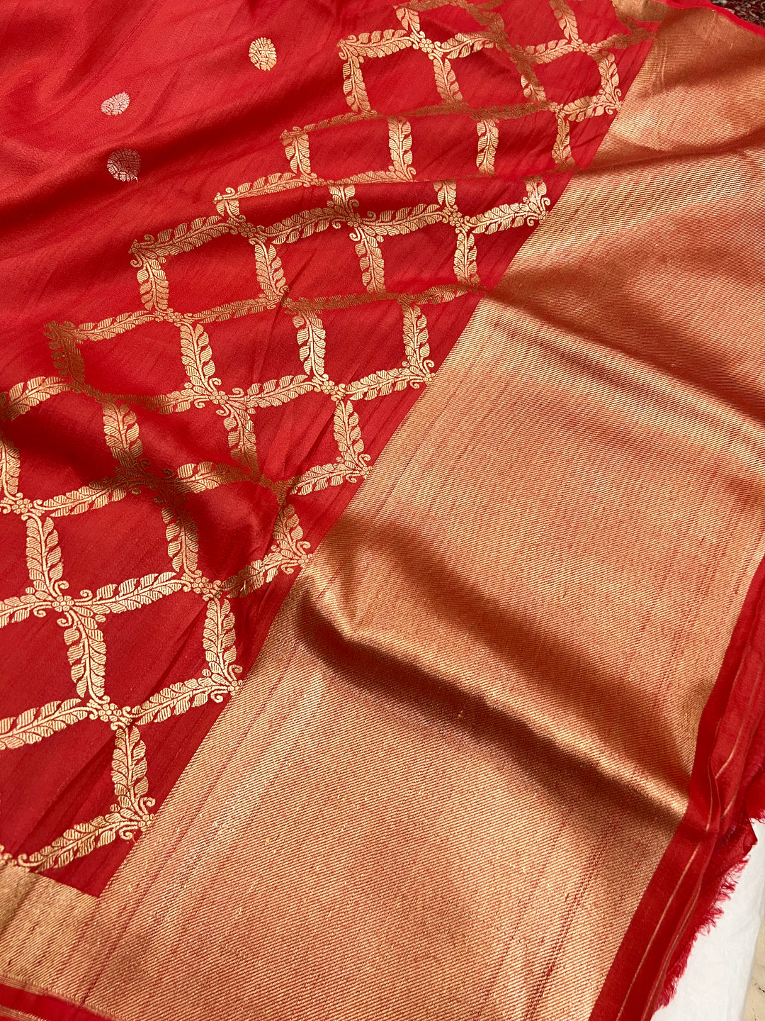Rust Orange Pure Tussar Silk Handloom Banarasi Saree
