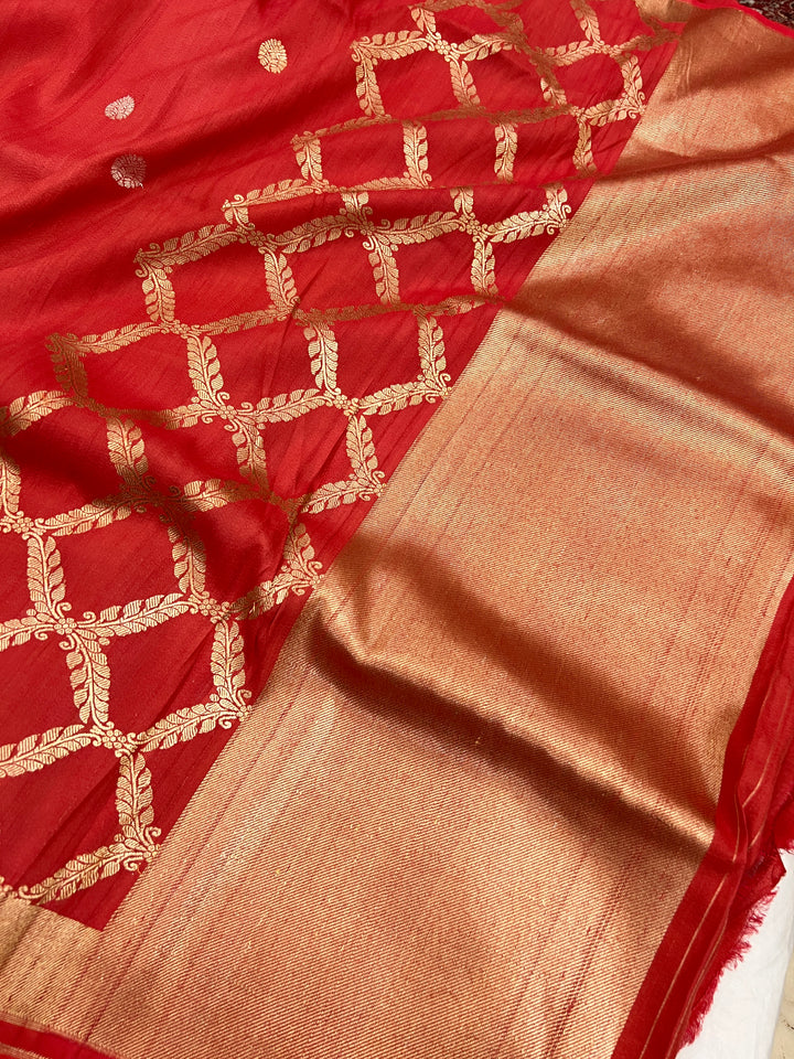 Rust Orange Pure Tussar Silk Handloom Banarasi Saree