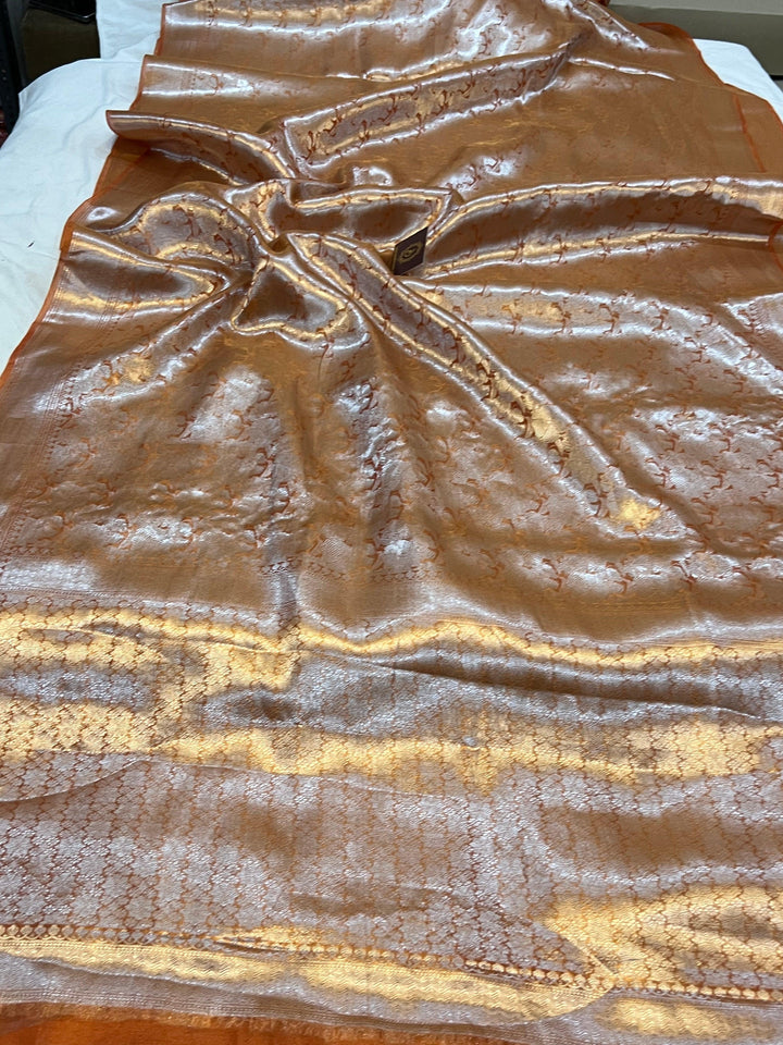 Orange Banarasi Handloom Tissue Silk Saree