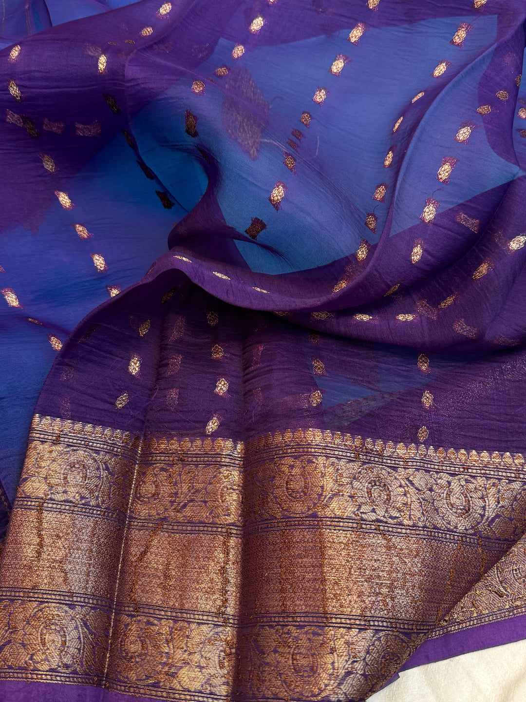 Sky Blue Pure Kora Silk Handloom Banarasi Saree