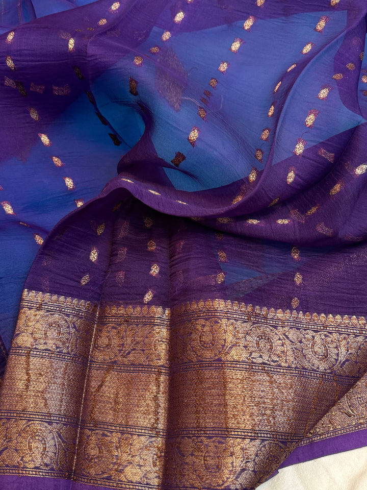 Sky Blue Pure Kora Silk Handloom Banarasi Saree