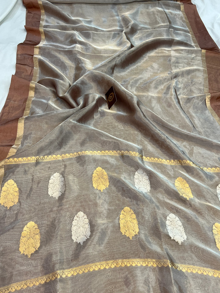 Brown Iktara Tissue Silk Saree with Mashru Border