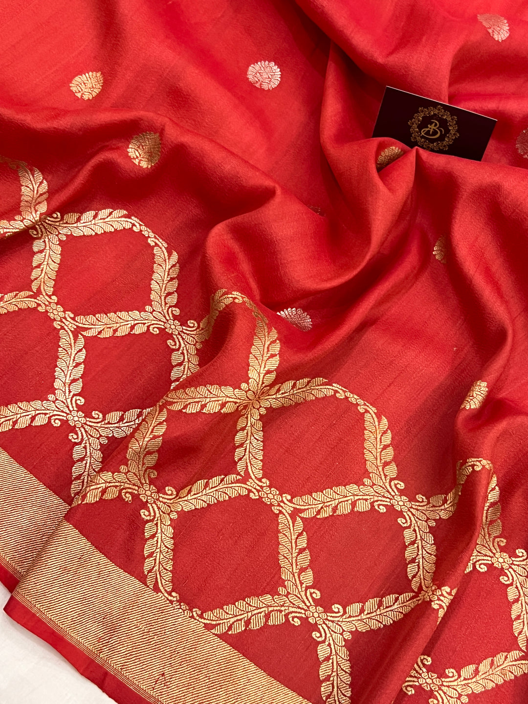 Rust Orange Pure Tussar Silk Handloom Banarasi Saree
