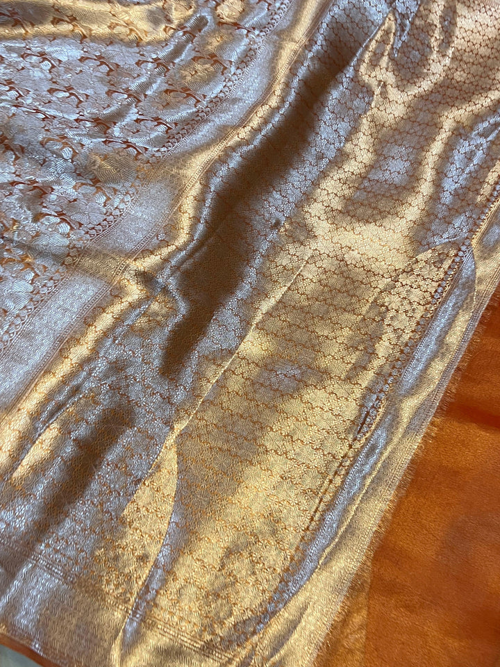 Orange Banarasi Handloom Tissue Silk Saree