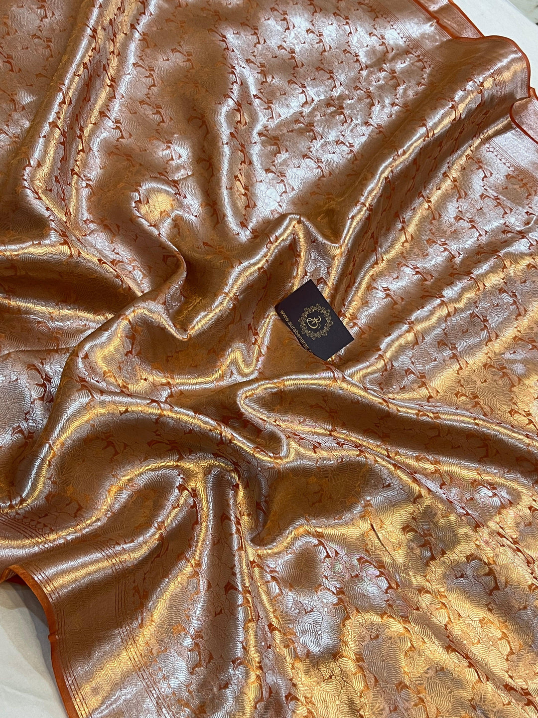 Orange Banarasi Handloom Tissue Silk Saree