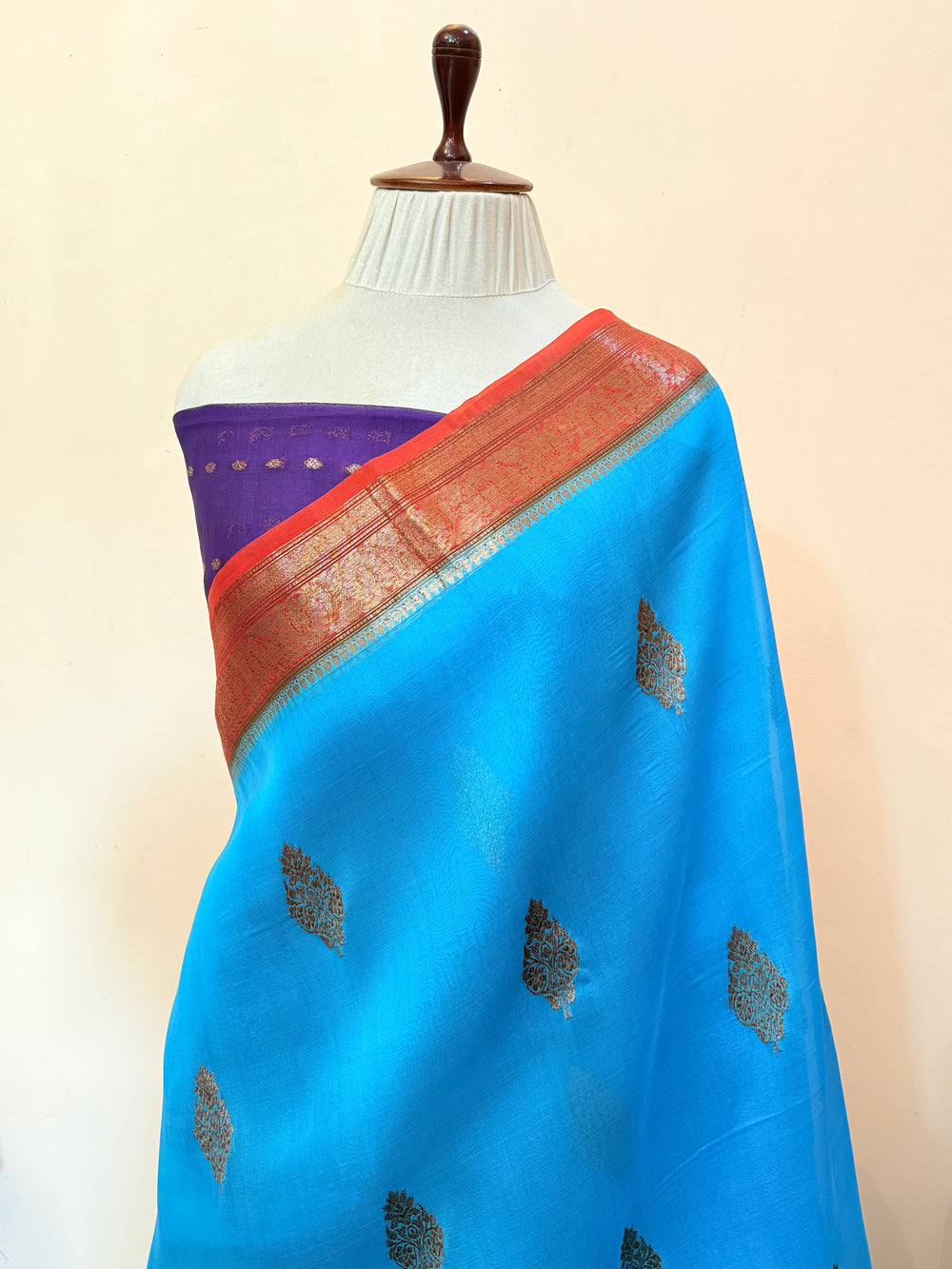 Sky Blue Pure Kora Silk Handloom Banarasi Saree