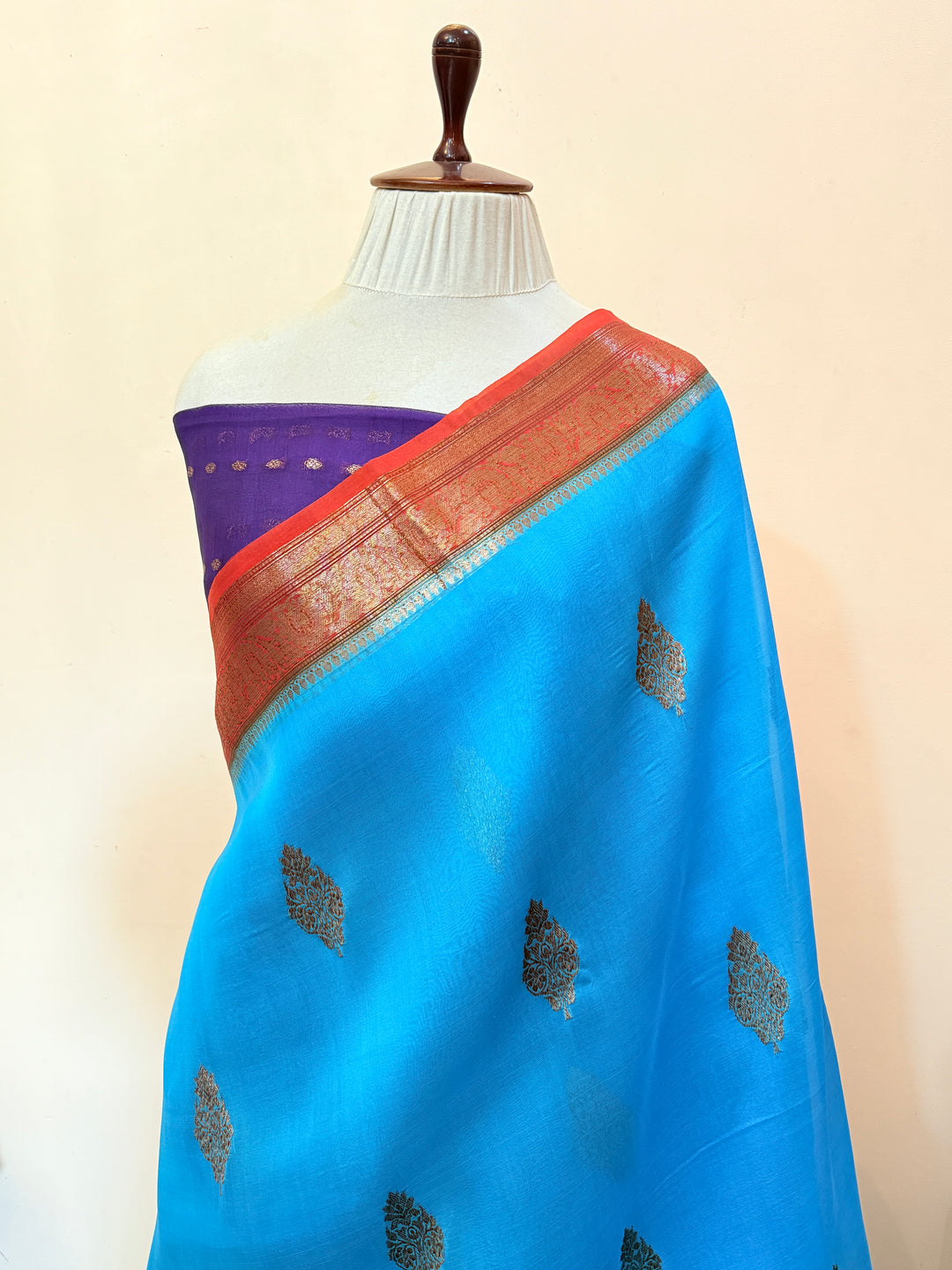 Sky Blue Pure Kora Silk Handloom Banarasi Saree