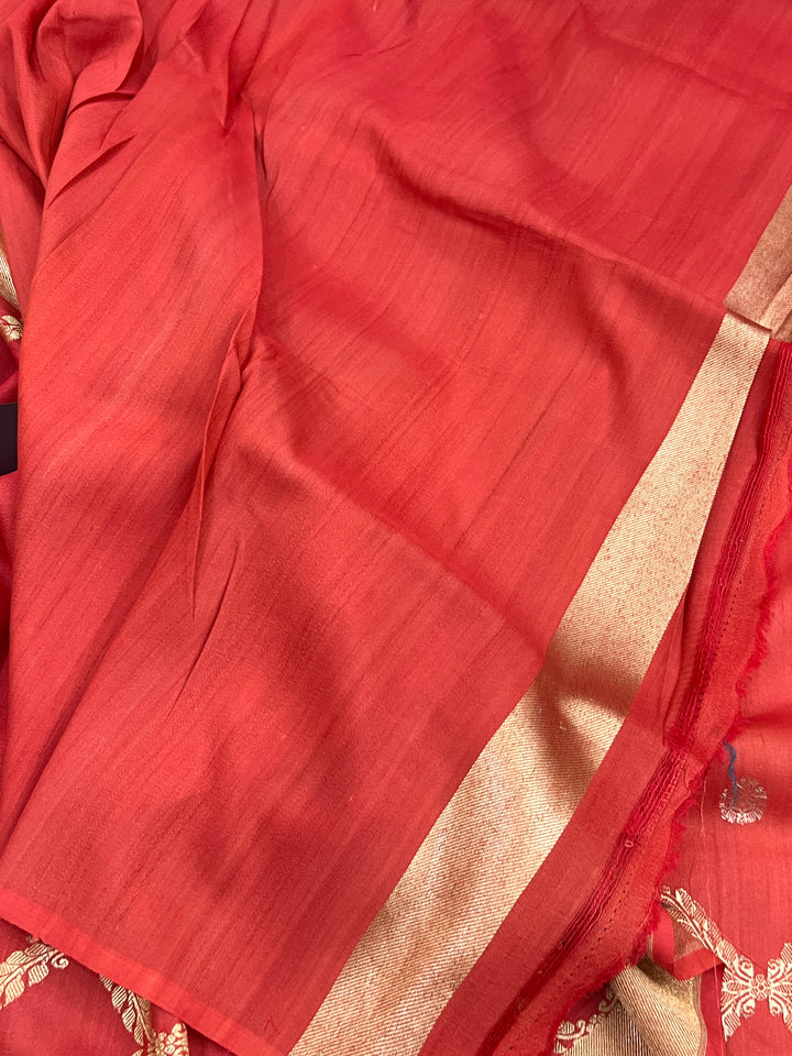 Rust Orange Pure Tussar Silk Handloom Banarasi Saree