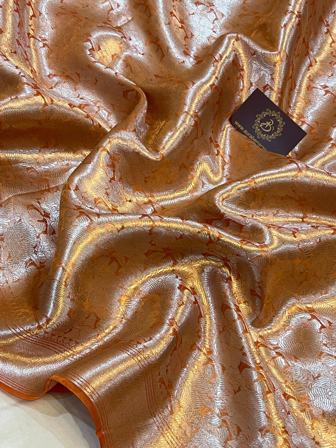 Orange Banarasi Handloom Tissue Silk Saree - Aura Benaras