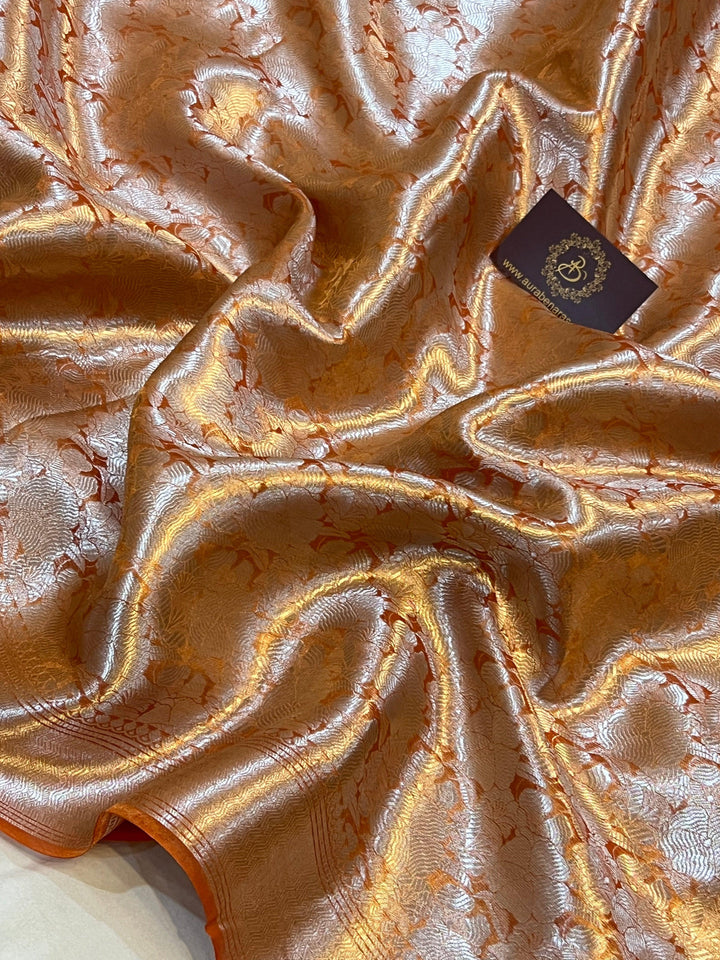 Orange Banarasi Handloom Tissue Silk Saree - Aura Benaras
