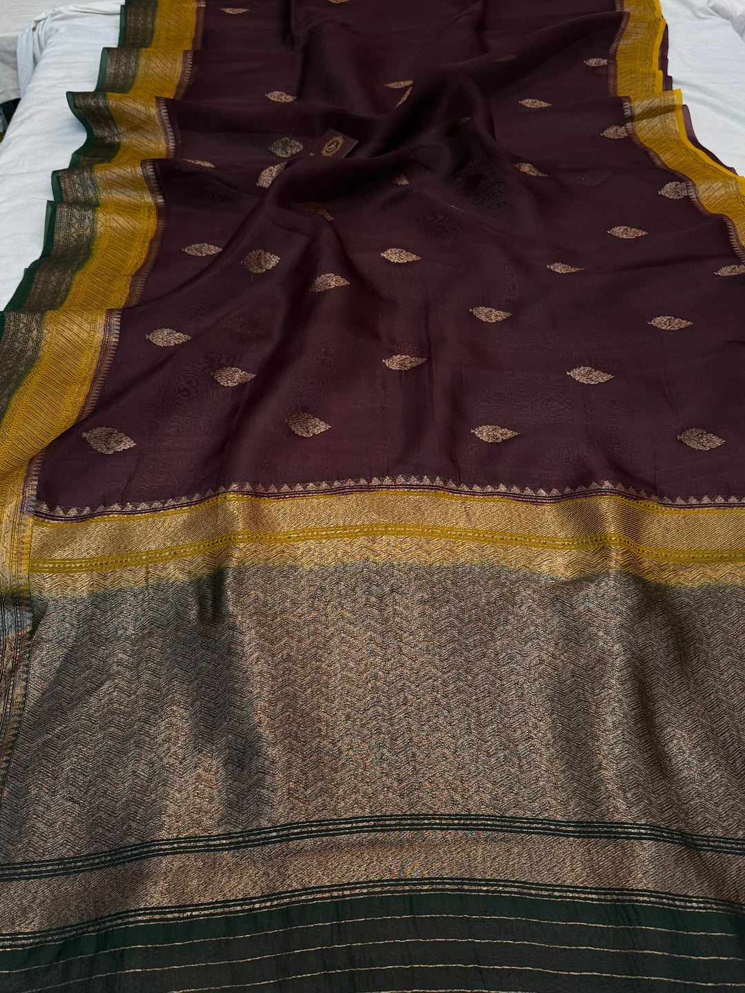 Brown Pure Kora Silk Handloom Banarasi Saree