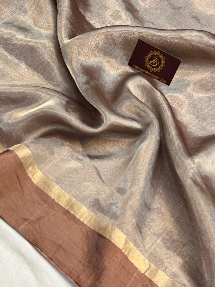 Brown Iktara Tissue Silk Saree with Mashru Border