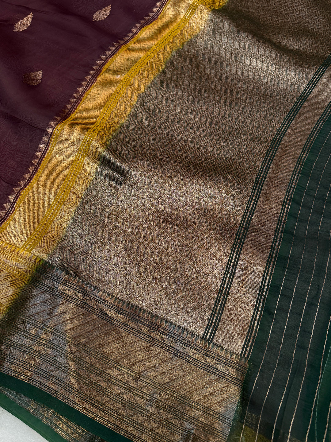 Brown Pure Kora Silk Handloom Banarasi Saree