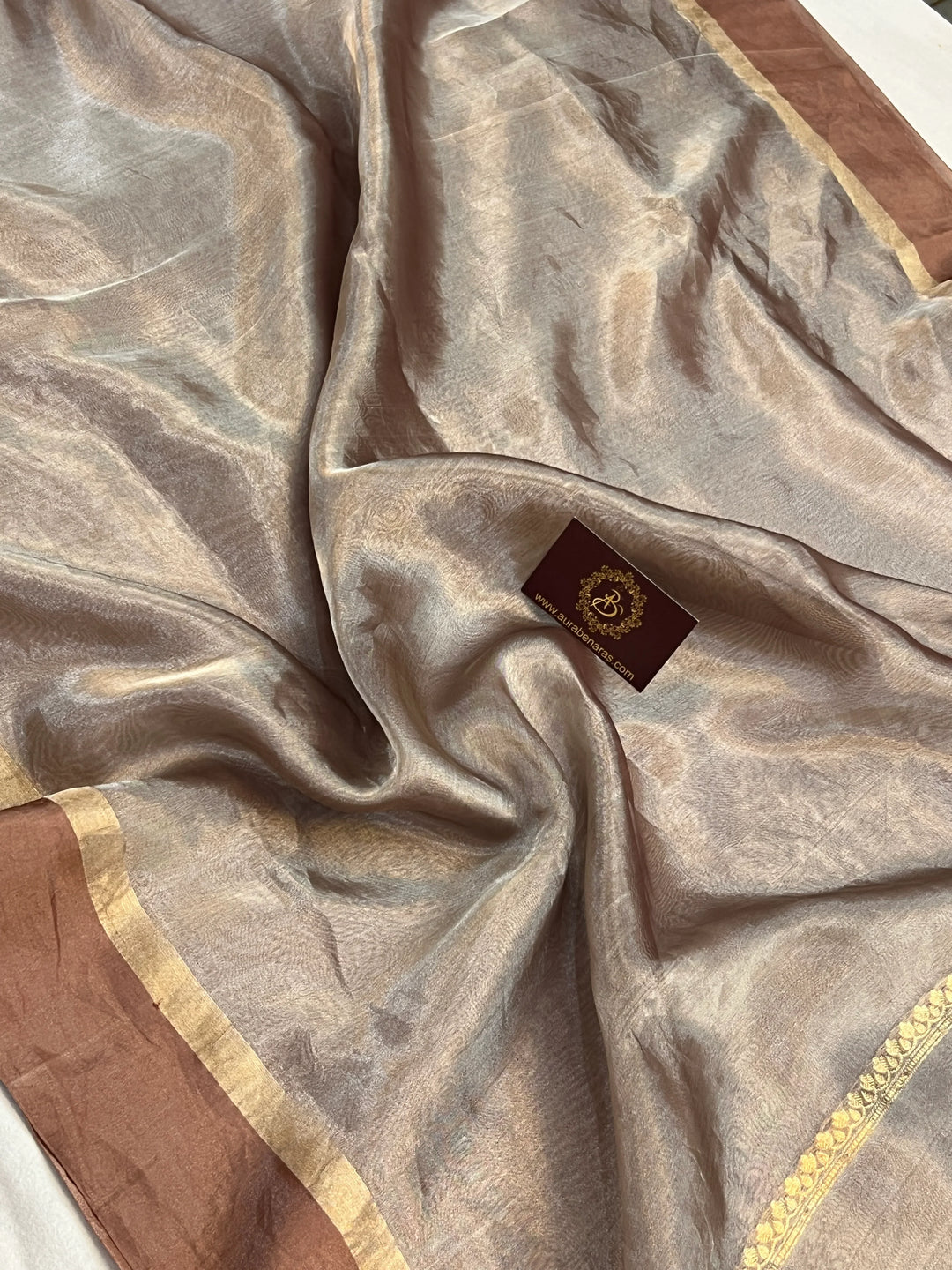 Brown Iktara Tissue Silk Saree with Mashru Border